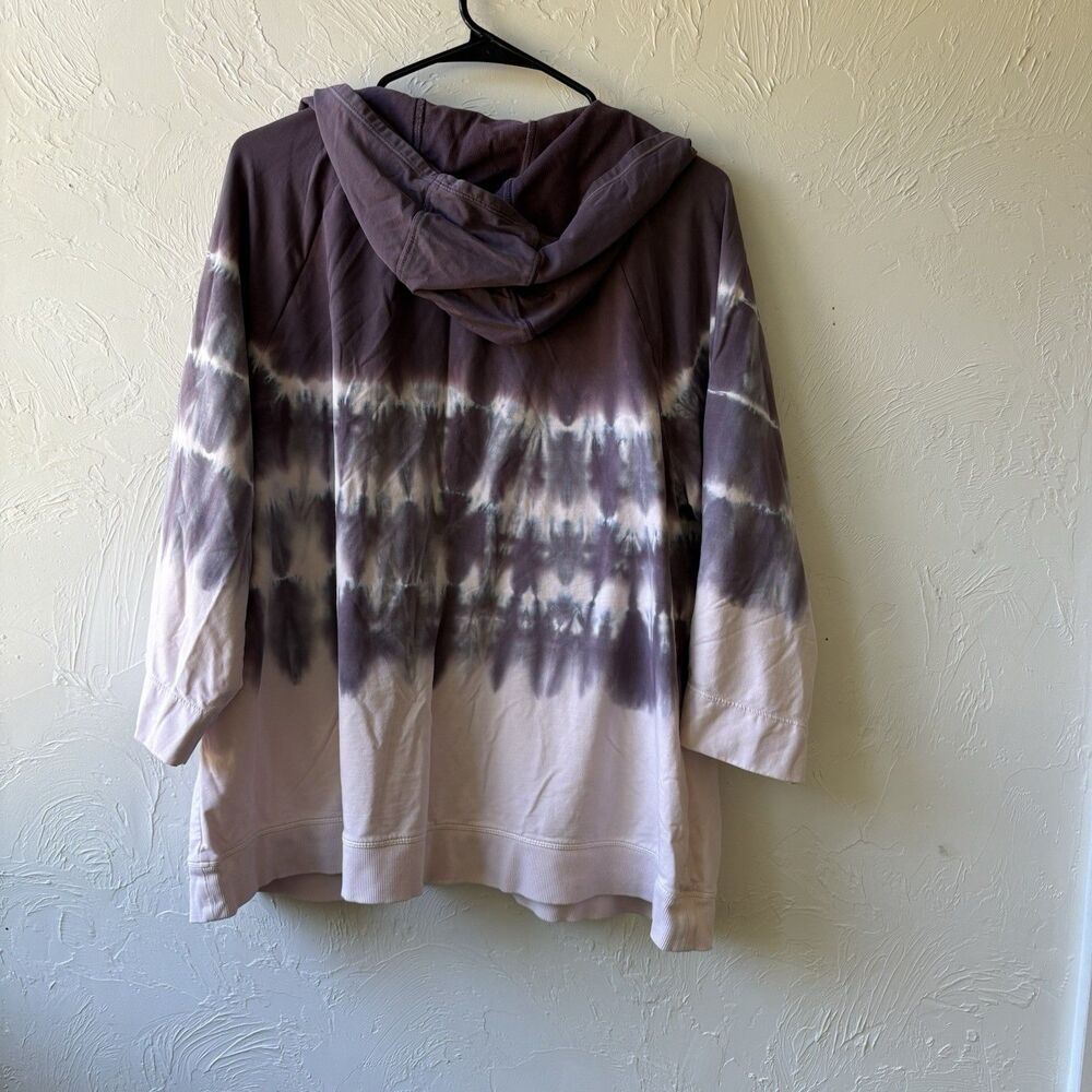 J.Jill Fit Women's Full Zip Hooded Tie-Dye Hoodie Purple/White XL 3/4 Slv - Picture 2 of 3